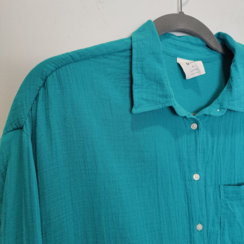 Gap Women's Sz XL The Big Shirt Green Gauzy Button Up Shirt Cotton Oversize - Picture 2 of 7